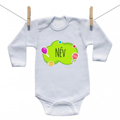 Hosszú ujjú body Zöld buborék (a baba nevével)