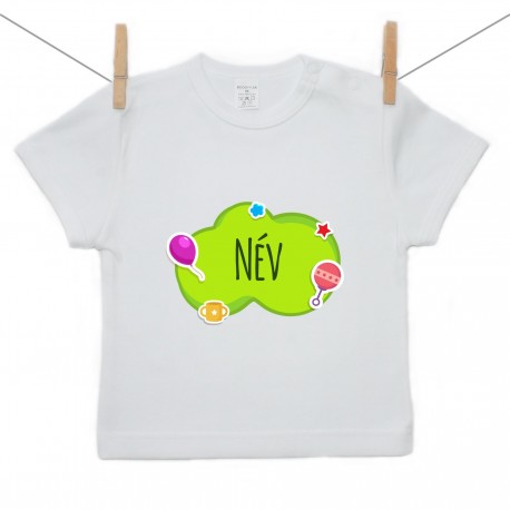 Rövid ujjú póló Zöld buborék (a baba nevével)
