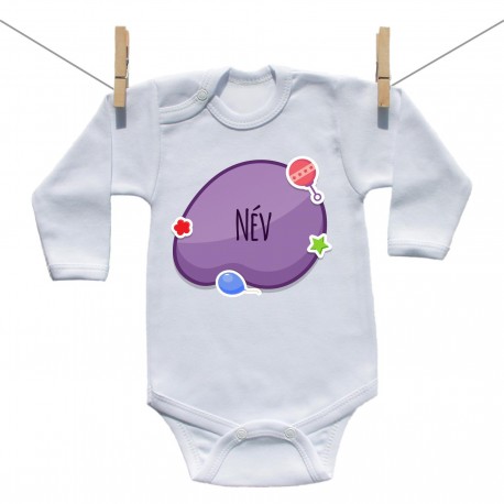 Hosszú ujjú body Lila buborék (a baba nevével)