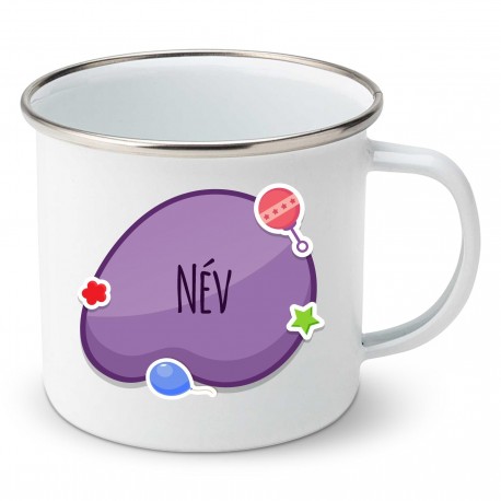 Zománc bögre Lila buborék (a baba nevével)
