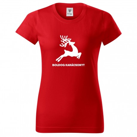 Női póló (Piros) Boldog Karácsonyt - Rénszarvas