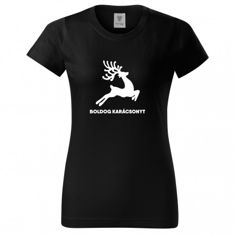 Női póló (Fekete) Boldog Karácsonyt - Rénszarvas
