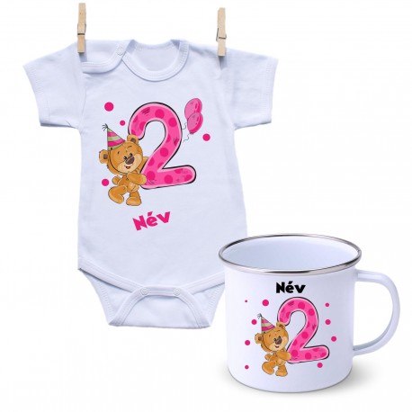 Szett Szett - Második Szülinap - maci - lány (saját névvel)