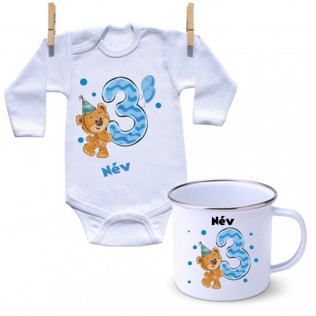 Szett Szett - Harmadik Szülinap - maci - fiú (saját névvel)