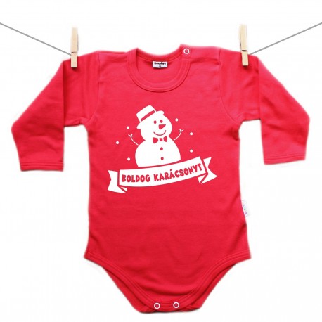 Hosszú ujjú body (piros) Boldog Karácsonyt - Hóember
