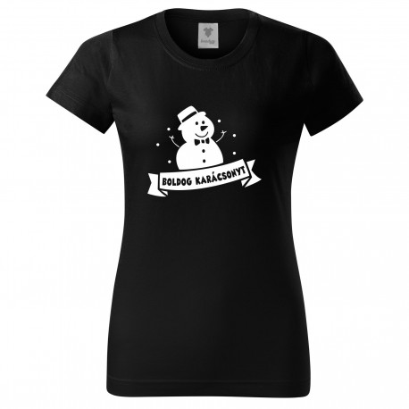 Női póló (Fekete) Boldog Karácsonyt - Hóember