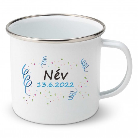 Zománc bögre A baba nevével és dátumával (Fiú)