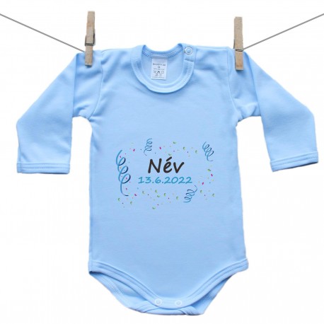 Hosszú ujjú body (kék) A baba nevével és dátumával (Fiú)