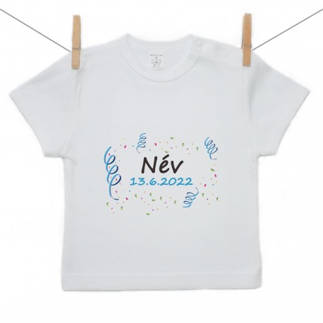 Rövid ujjú póló A baba nevével és dátumával (Fiú)