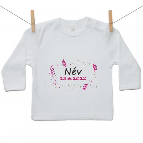 Hosszú ujjú póló A baba nevével és dátumával (Lány)
