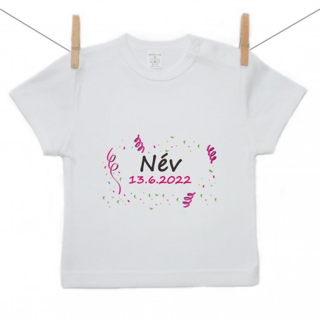 Rövid ujjú póló A baba nevével és dátumával (Lány)