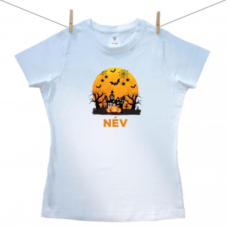 Női póló Happy Halloween (névvel)