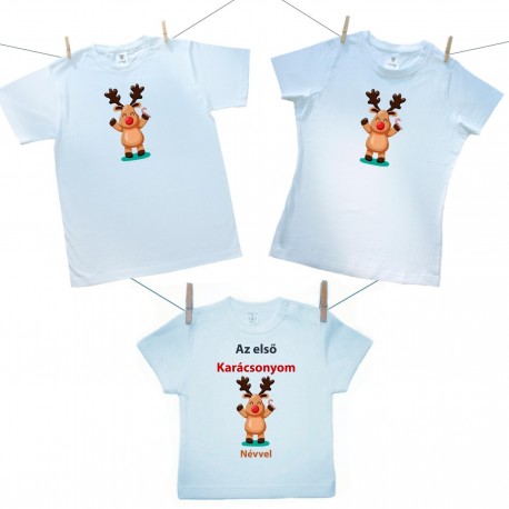 Családi szett (rövid ujjú póló) Az első Karácsonyom (névvel)