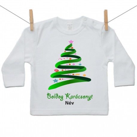 Hosszú ujjú póló Boldog Karácsonyt (névvel)