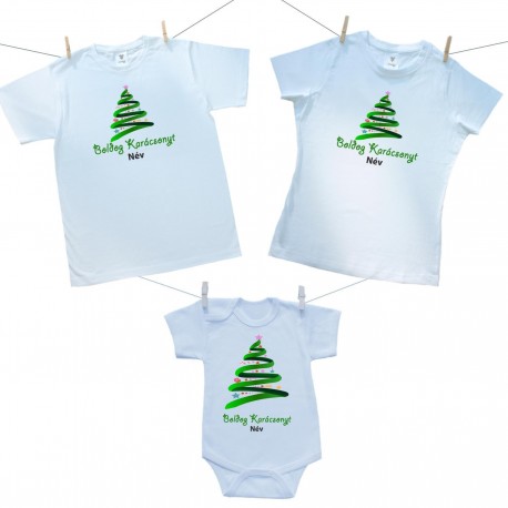 Családi szett (rövid ujjú body) Boldog Karácsonyt (névvel)