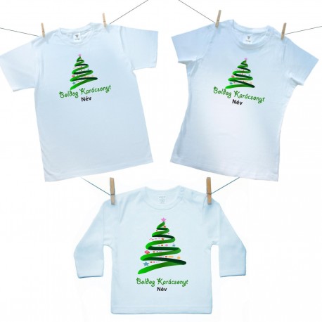 Családi szett (hosszú ujjú póló) Boldog Karácsonyt (névvel)