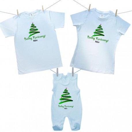 Családi szett (rugdalózó) Boldog Karácsonyt (névvel)