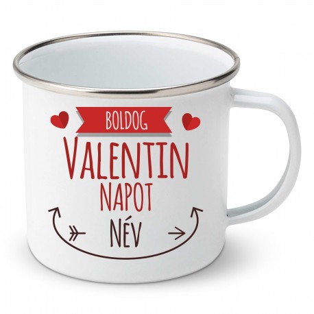 Zománc bögre Boldog Valentin napot (névvel)
