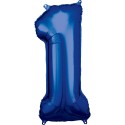 1-es kék szám születésnapi fólia lufi 86 cm