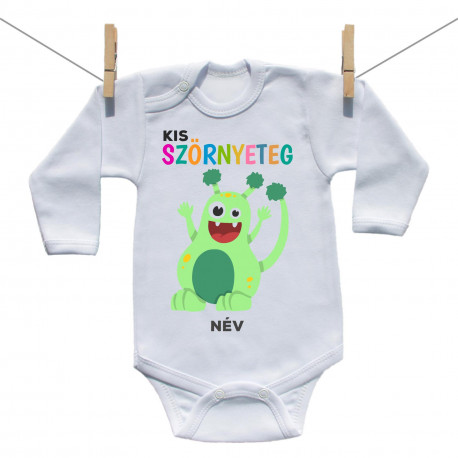 Hosszú ujjú body Kis szörnyeteg - zöld (a baba nevével)