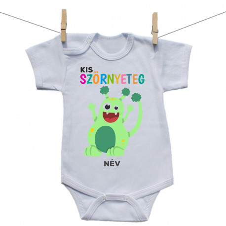 Rövid ujjú body Kis szörnyeteg - zöld (a baba nevével)