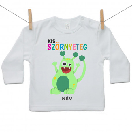 Hosszú ujjú póló Kis szörnyeteg - zöld (a baba nevével)
