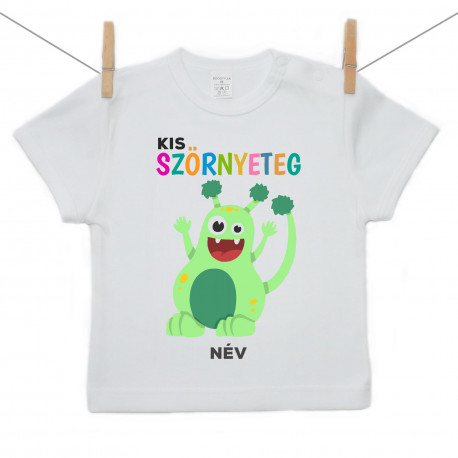 Rövid ujjú póló Kis szörnyeteg - zöld (a baba nevével)