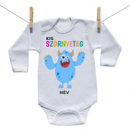 Hosszú ujjú body Kis szörnyeteg - kék (a baba nevével)