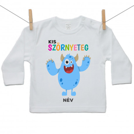 Hosszú ujjú póló Kis szörnyeteg - kék (a baba nevével)