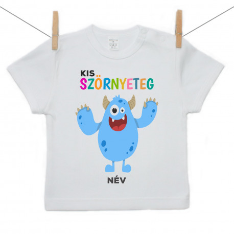 Rövid ujjú póló Kis szörnyeteg - kék (a baba nevével)