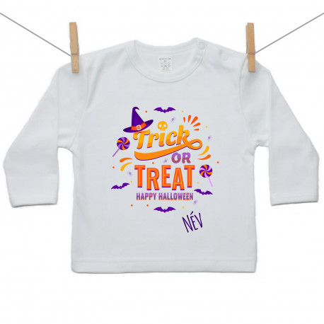 Hosszú ujjú póló Trick or treat (egyedi névvel)