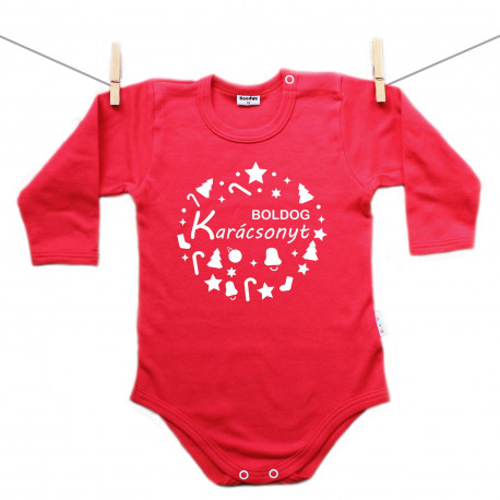 Hosszú ujjú body (piros) Boldog Karácsonyt