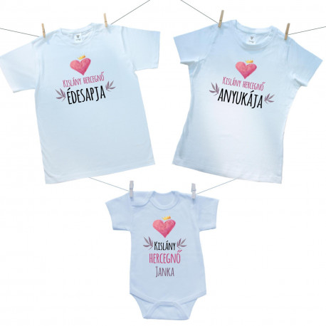 Családi csomag -  Kislány hercegnő, édesapja és anyukája (a baba egyedi nevével)