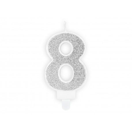 Születésnapi gyertya 8-as szám, ezüst, 7cm Születésnapi gyertya 8-as szám, ezüst, 7cm