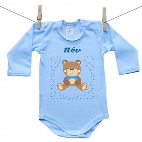 Kék hosszú ujjú body mackóval fiúknak