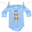Kék hosszú ujjú body mackóval fiúknak