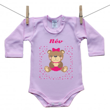 Rózsaszín hosszú ujjú body mackóval lányoknak