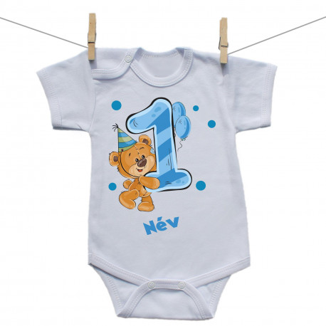Rővid ujjú body 1 éves vagyok mackóval fiúknak