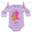 Rózsaszín hosszú ujjú body 1 éves vagyok mackóval lányoknak