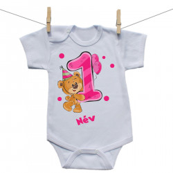Rővid ujjú body 1 éves vagyok mackóval lányoknak
