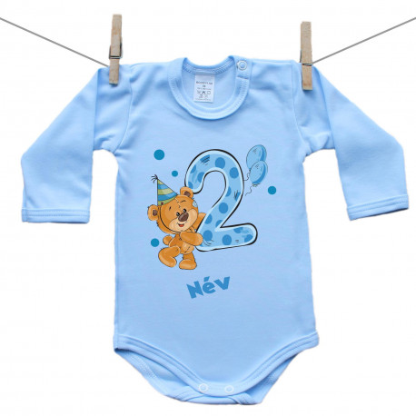 Kék hosszú ujjú body 2 éves vagyok mackóval fiúknak