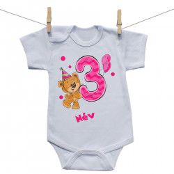 Rővid ujjú body 3 éves vagyok mackóval lányoknak