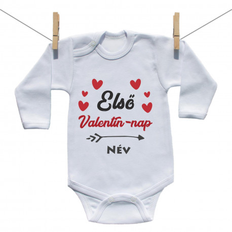 Hosszú ujjú body Első Valentin-napom szívecskével