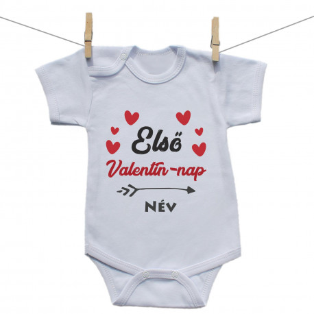 Rővid ujjú body Első Valentin-napom szívecskével