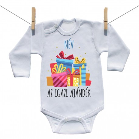 Baba body (Hosszú ujjú) Az igazi ajándék - Fiú (a baba nevével) Baba body (Hosszú ujjú) Az igazi ajándék - Fiú (a baba nevével)