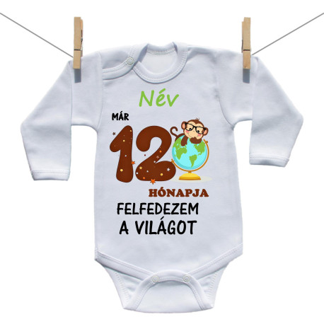 Hosszú ujjú body Már 12 hónapja fedezem fel a világot Hosszú ujjú body Már 12 hónapja fedezem fel a világot