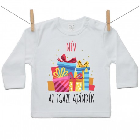 Gyerek póló (Hosszú ujjú) Az igazi ajándék - Lány (a baba nevével)