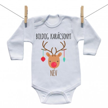Baba body (Hosszú ujjú) Boldog Karácsonyt (a baba nevével)