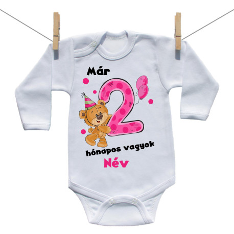 Hosszú ujjú body Már 2 hónapos vagyok macival és egyedi névvel - lány Hosszú ujjú body Már 2 hónapos vagyok macival és egyedi névvel - lány