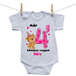 Rővid ujjú body Már 4 hónapos vagyok macival és a baba nevével - lány